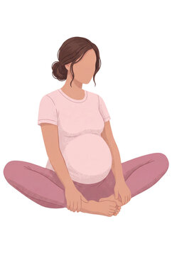 Motherhood illustration of pregnant woman doing yoga exercise