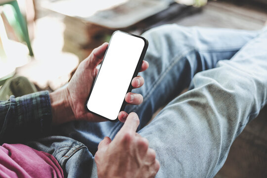mobile phone blank white screen mockup.texting using cell phone.background empty space for advertise.work people contact marketing business,technology