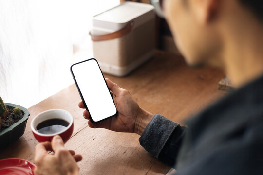 mobile phone blank white screen mockup.texting using cell phone.background empty space for advertise.work people contact marketing business,technology