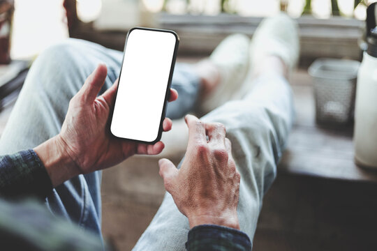 mobile phone blank white screen mockup.texting using cell phone.background empty space for advertise.work people contact marketing business,technology