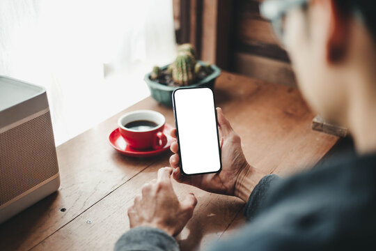 mobile phone blank white screen mockup.texting using cell phone.background empty space for advertise.work people contact marketing business,technology