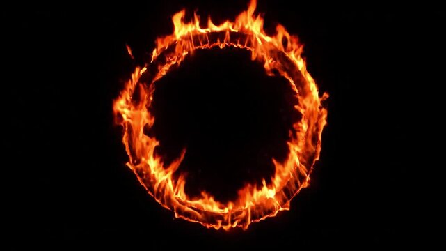 A vibrant circle of flames glowing against a dark background.