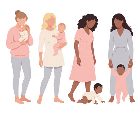 Motherhood illustration of mother's community walking together