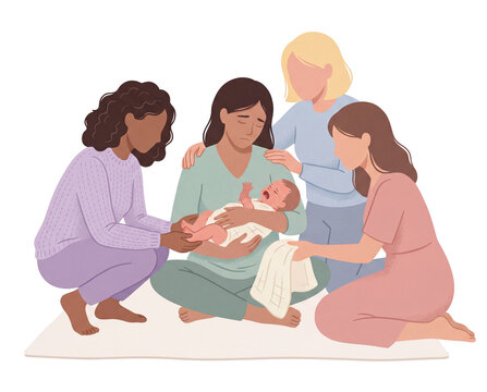 Motherhood illustration of mother support mother