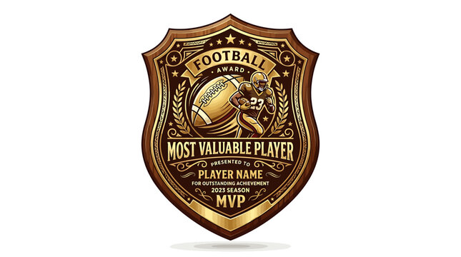 Gold and wood american football most valuable player award plaque