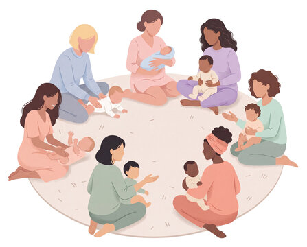 Motherhood illustration of mother's community gathering