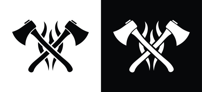 Crossed Firefighter Axes Vector Icon, Fire Rescue Emergency Service Symbol
