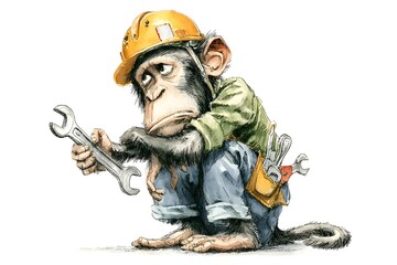 Naklejka premium Illustration cartoon monkey moving the wrench and down and talking, eyes rolling in head