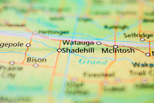 Close up of Shadehill and McIntosh on South Dakota map illustrating regional navigation concept.