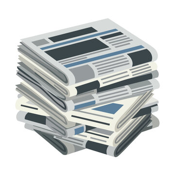A large stack of folded newspapers rests on white background