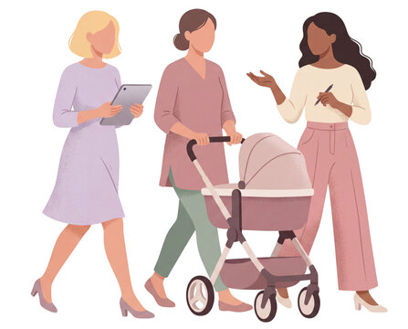 Motherhood illustration of mothers walking together