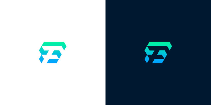 Abstract letter F T monogram logo design template with modern geometric tech concept