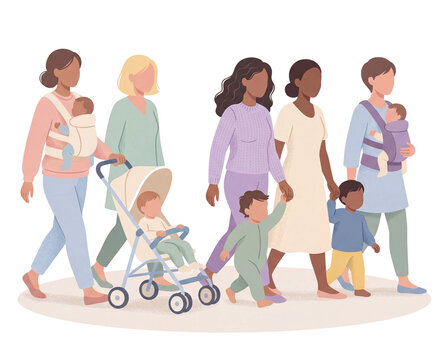 Motherhood illustration of mothers walking together