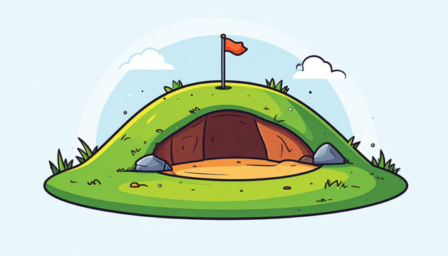 Golf Hole with Flag on Green.