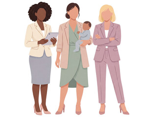 Obraz premium Motherhood illustration of a group of business women with baby