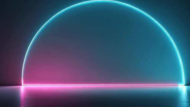 Neon arch futuristic glow abstract background dark studio cyan light magenta reflective floor glowing circle modern design digital art neon arc light abstract background blue pink glow dark gradient