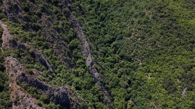Matka Canyon river flowing through steep mountains and Matka Dam near Skopje, North Macedonia