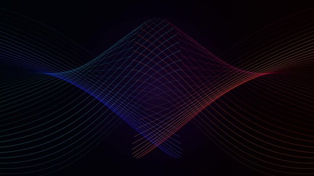 Vibrant grid wave form flows across dark background