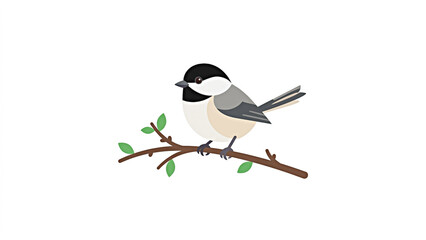black capped chickadee bird on twig vector illustration © Vector4U