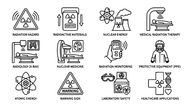 Nuclear and Radiation Editable Stroke Icon Set Vector