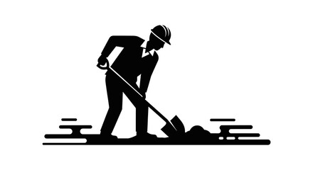 Construction worker digging with shovel black silhouette against white background © sakib