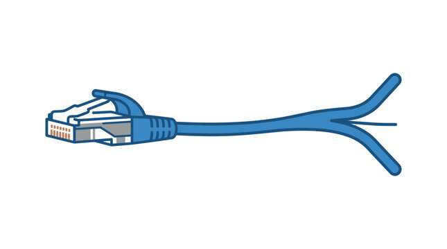Blue ethernet cable, network connector, RJ45, internet cord, vector illustration
