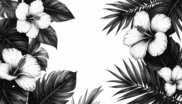 Tropical flowers and leaves arrangement.