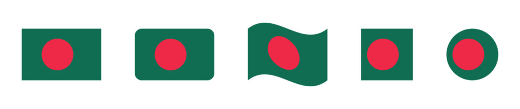 Bangladesh flag Bangladeshi national flag icon collection featuring in flat rectangle rounded wavy square and circle vector design.
