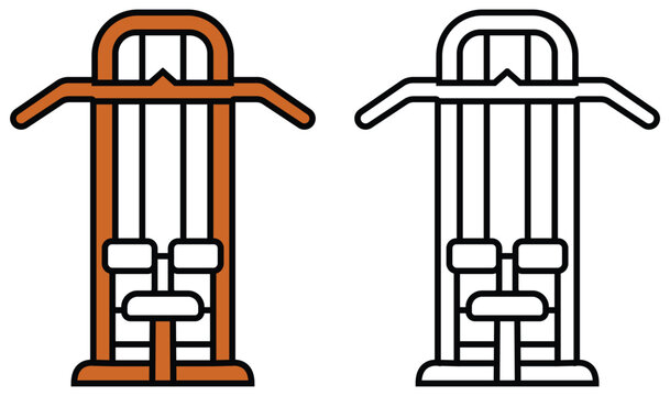 Professional vector illustration of gym lat pulldown exercise machines depicted on transparent background