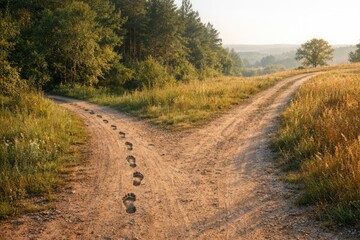 Obraz premium A dirt road with visible footprints