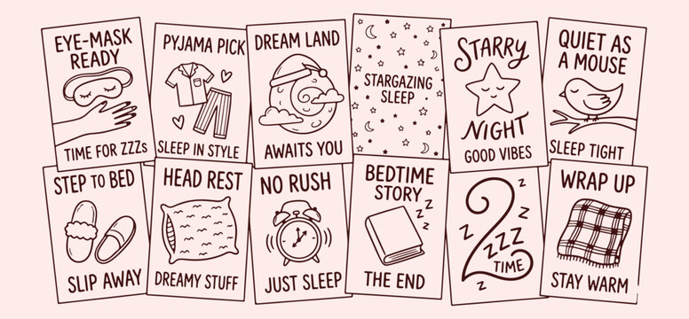 Daily bedtime routine habits, sleeping dream land icons, cozy night time pattern, peaceful sleep health design, bedtime sleep habit background, night routine dream theme, sleep comfort rest icons, art