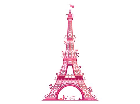 Pink eiffel tower illustration with floral accents