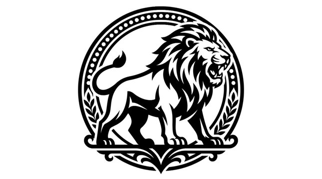 Black and white lion logo symbol.