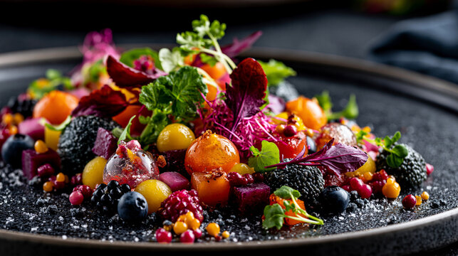 Modern Molecular Gastronomy Creation in Luxury Restaurant Setting
