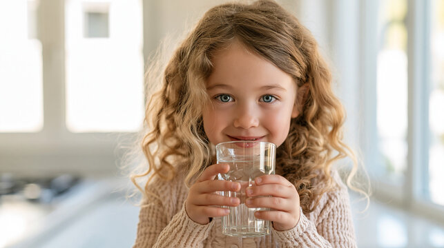 Happy Child Drinking Fresh Water as Part of a Healthy Daily Routine