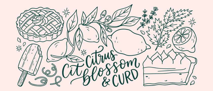 Citrus fruit blossom curd, fresh lemon fruit pattern, organic fruit blossom icons, healthy citrus food theme, lemon curd baking background, fresh fruit blossom design, artistic citrus food pattern, he