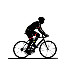Obraz premium Silhouette Cyclist on Bicycle, Isolated, White Background