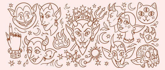 Demonic occult ritual symbols, mystical gothic dark pattern, eerie supernatural horror icons, fantasy dark magic design, mysterious occult spiritual sketch, dark fantasy ritual background, esoteric un © Geetaroy