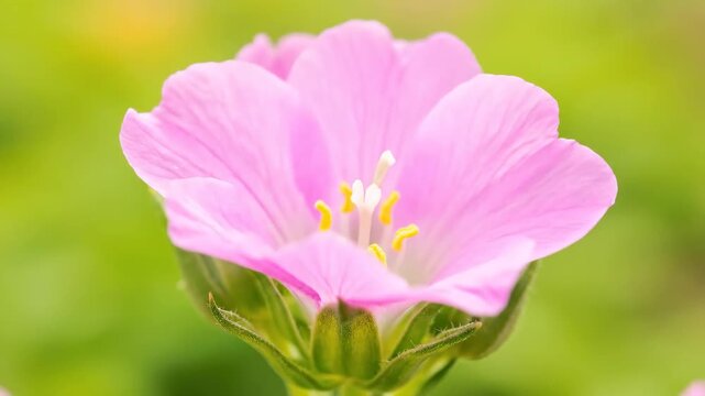 Macro Shot of a Pink Flower Bud Beginning to Bloom against a Soft Green Natural Background