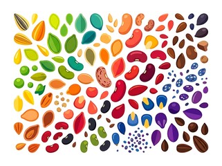 Fototapeta premium Assortment of healthy seeds and beans in rainbow colors