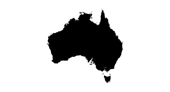 Australia continent shape black silhouette against a white background silhouette