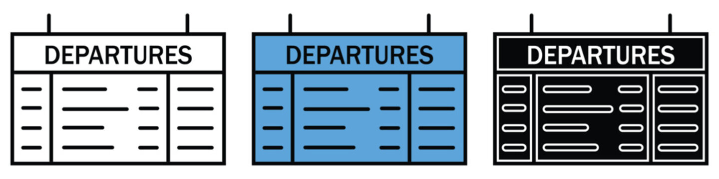 Departures board displays flight status updates in three different styles for modern travel planning.