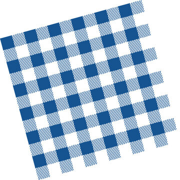 Seamless blue and white gingham pattern, classic checkered fabric texture isolated on transparent background