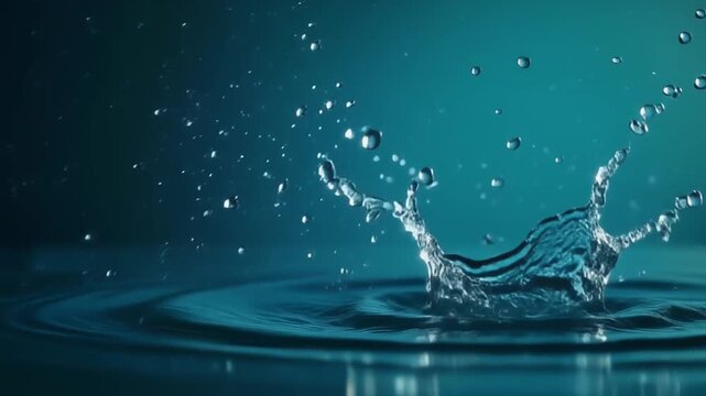 きれいな水滴が落ちてエレガントな波紋を作る様子（スキンケア・環境保護）