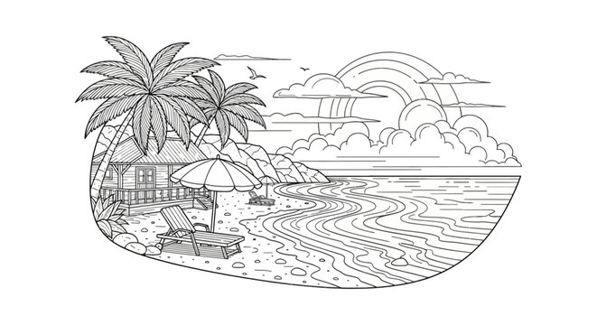 Black and white palm trees beach.