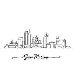 Fototapeta premium San Marino Cityscape Line Art Drawing, Minimalist Architecture