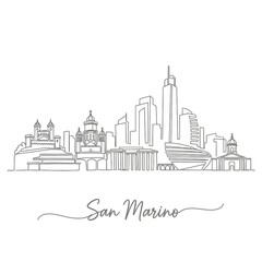 Naklejka premium San Marino Skyline Art: Minimalist Line Drawing, Urban Cityscape