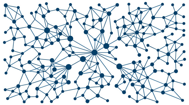 Abstract network of interconnected nodes and lines representing data connections and communication pathways