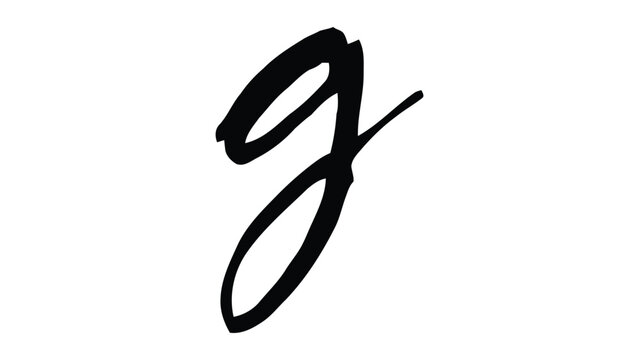 Black cursive letter g on white background, simple