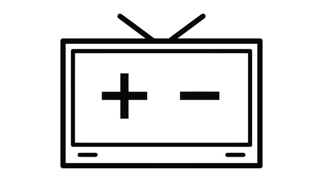 Television with plus and minus signs on screen
